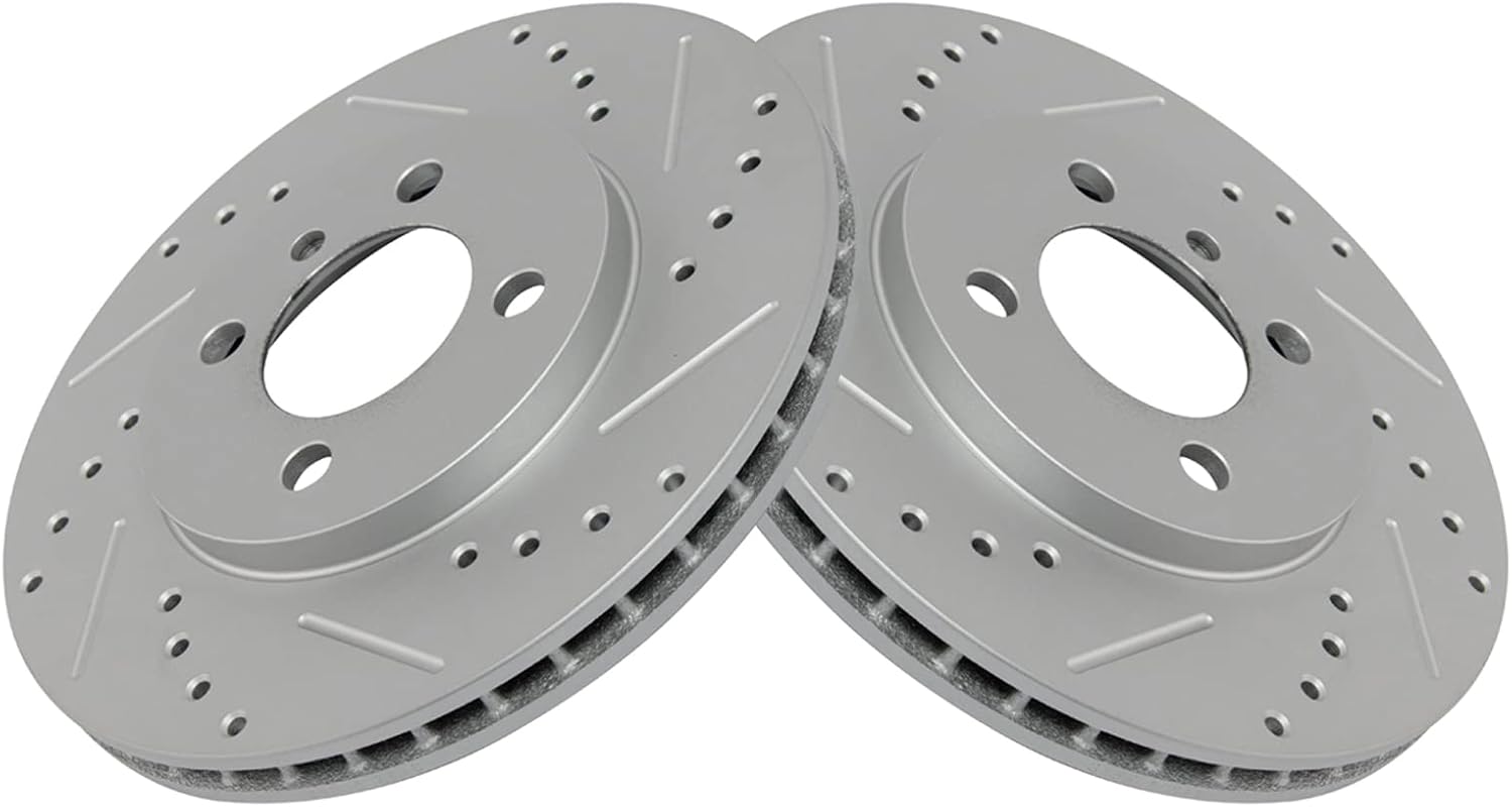 TRQ Front Performance Brake Rotors Set Premium G-Coated Cross Drilled & Slotted Compatible with 1991 BMW 318i 1984-1987 325e 1987-1991 325i 325is 1988-1991 325iX