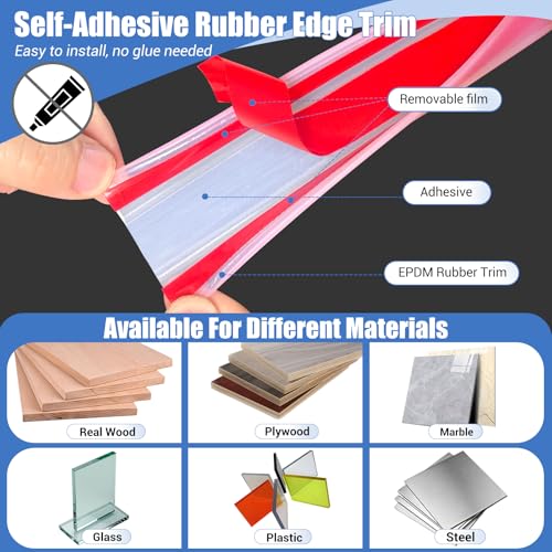 Image of Rubber Edge Trim, 1 /2 Inch(12mm) Flexible Edge Protector for Wood, Flywood, Glass and Metal, U Shaped Self-Adhesive Peel and Stick Guard for Baby Safety, Clear Color, 10Ft