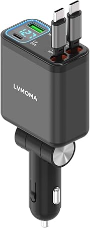 Amazon.co.jp: 【65W 巻取り式 USB-Cケーブル2本 電圧計一体】LVMOMA シガーソケット 巻取り式 65W急速充電 安全認証済 iPhone/Android/ノートPC/iPad 各種 その他機器対応 (365日保証) : 家電＆カメラ