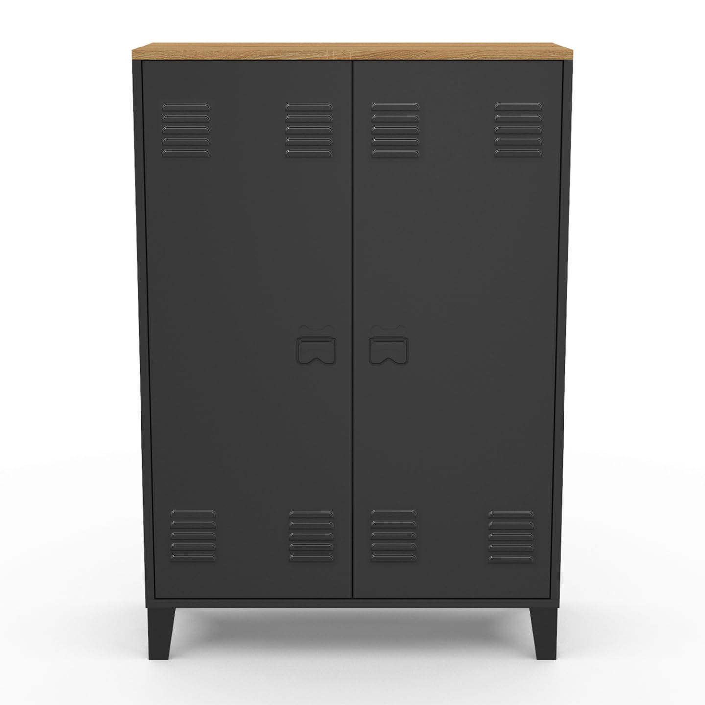 IDMarket - Armoire Basse Ester 2 Portes métal Noir et Plateau Bois Design Industriel
