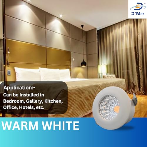 Image of D'Mak 1 Watt Round LED Button COB Light for POP /Recessed Lighting (Warm White, Pack of 5) White Body