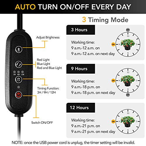 Ipower 15W Triple Head Led Grow Light With Auto On/Off 3 9 12H Timing Red Blue Spectrum Adjustable Gooseneck Lamp 11 Dimmable Levels For Indoor Plant, Black #TOP2
