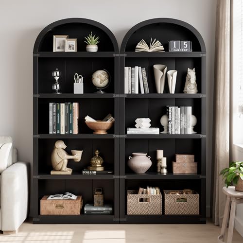 GarveeHome Bookcase 5 Shelf Arched Bookshelf 71.65in Tall Bookcase Farmhouse Display Storage Rack Wooden Bookshelves for Home Office, Living Room