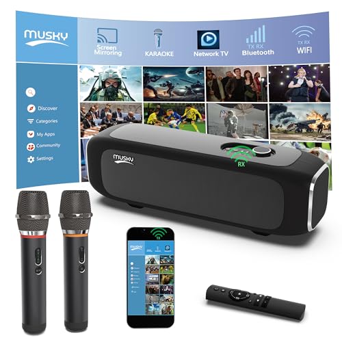 MUSKY Smart Karaoke Machine for Adults - with Screen mirroring, 2 Wireless Mics, External Smart Karaoke System, Professional Bluetooth Speaker, Karaoke Speaker for Any Occasion, Support TV Box