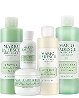 Mario Badescu MB Favorites Collection, Skin Care Gift Set Includes SPF 17 Moisturizer, Enzyme Cleansing Gel, Cucumber Cleansing Lotion, Hand Cream, Body Lotion, Cosmetic Bag & Compact Mirror