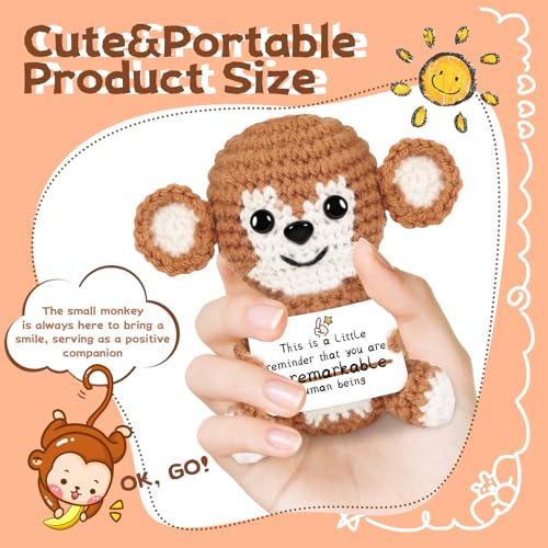 Gifts for Him/Her: Thank You Support Stuffed Animal Women/Men Present, Handmade Positive Crochet Monkey Emotional Birthday Christmas Retirement Gifts for Teacher Friend Coworker Couple