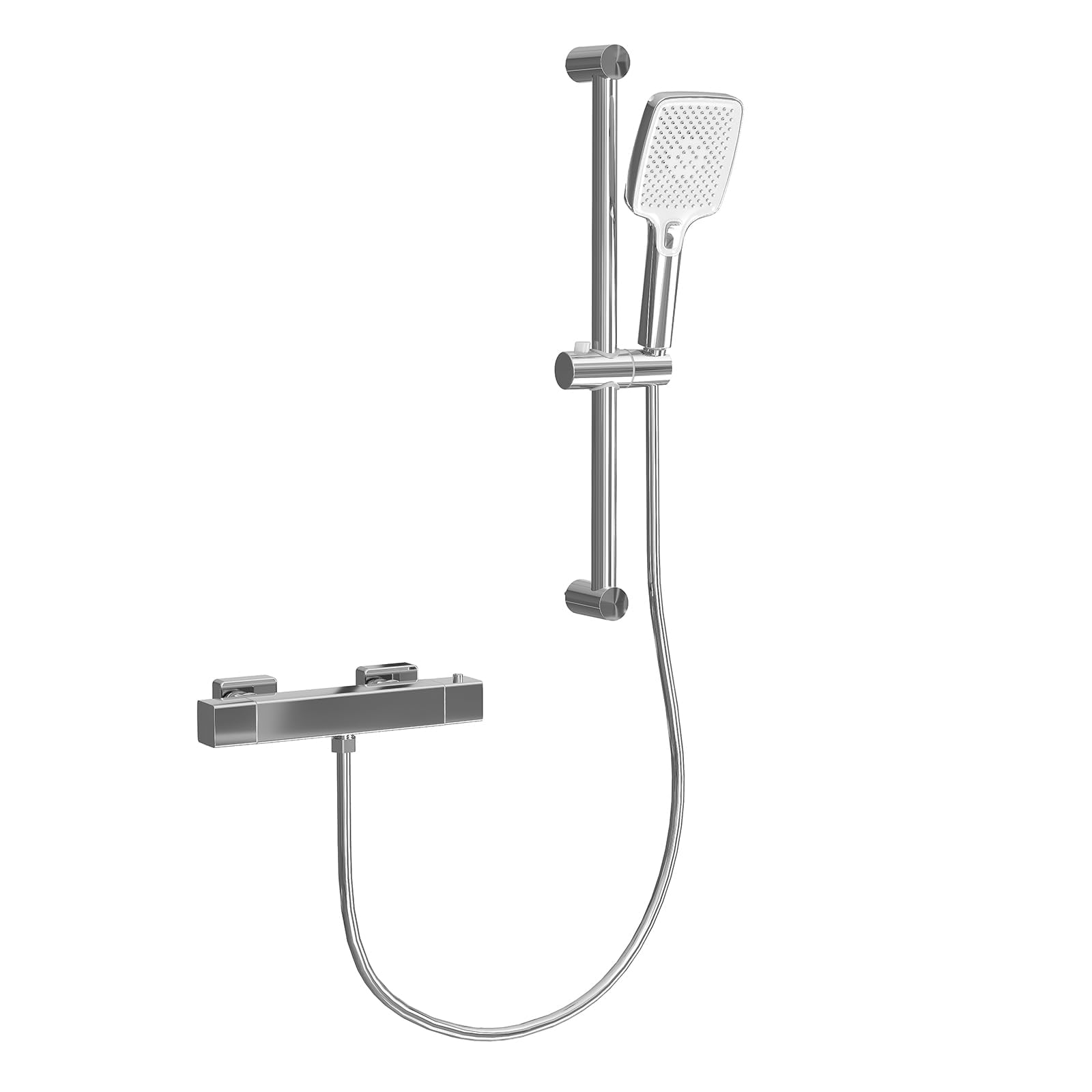 Thermostatic Shower Mixer Set, Square Rainfall & Handheld Shower