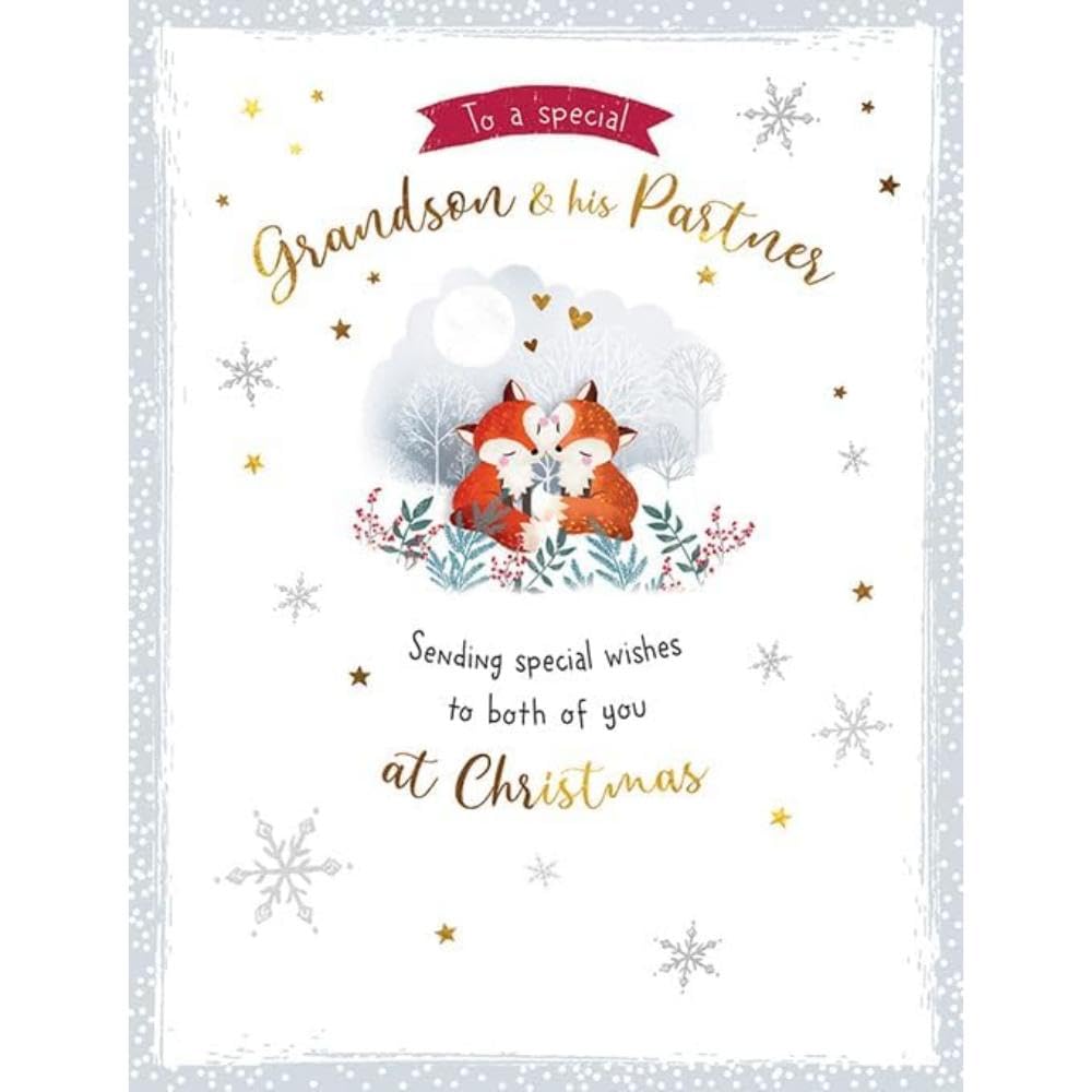 Character Christmas Card, Couple Grandson & Partner, Foxes - 8 x 6 inches - Piccadilly Greetings