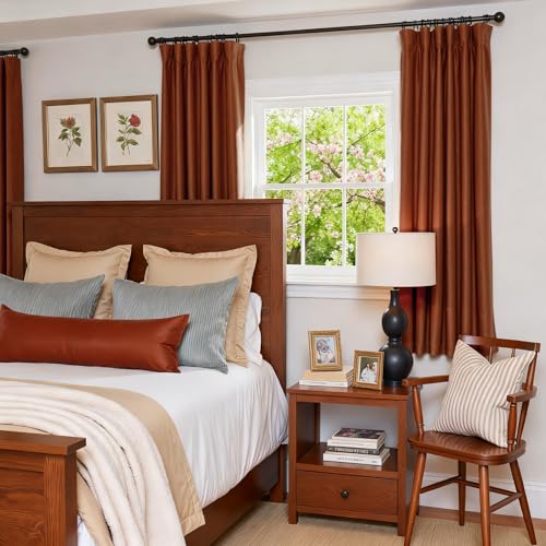 Image of Burnt Orange Velvet Curtains Warm Rod Pocket 52x72 Inch 2 Panels | Soft Velvet, Light Filtering, For Small Windows, Kitchens & Bathrooms, Light Shifting Texture, Elegant Drape, Luxury