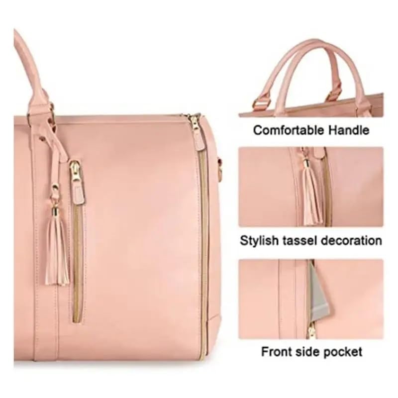 Leather foldable Duffle Bag Suit Travel Bag Waterproof Extra Large Weekend Bag Portable Flight Bag with Shoe for Men Women(Beige)3