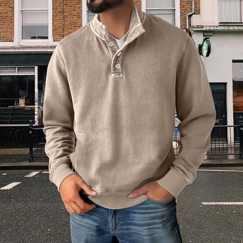 Men's Washed Long Sleeve Sweatshirt Distressed Long Sleeve Quarter-Button Lapel Pullover Comfort Fit Top2