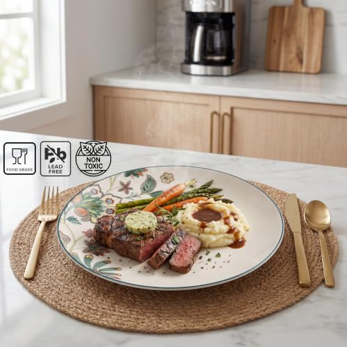 Image of 222 Fifth Perse 12-Piece Porcelain White Dinnerware Set | Microwave and Dishwasher Safe Big Dinner Plates and Bowls Sets for 4 | Stackable, Chip-Resistant Ceramic | Gifts for Housewarming & Wedding
