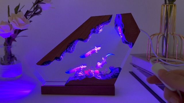 MASDEC Axolotl Resin Lamp,Handcrafted 3D RGB Axolotl Night Light