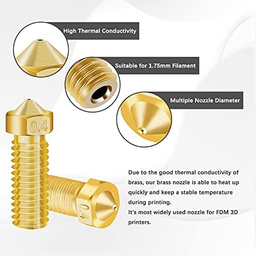 SIMAX3D(30PCS*Volcano) Brass 3D Printer Nozzles Set,Size 0.2MM-0.3MM-0.4MM-0.6MM-0.8MM-1.0MM Extruder Nozzles+Stainless Steel Cleaning Needles for Artillery/Sidewinder