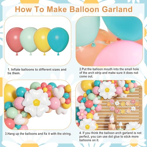 Image of Ouddy Life 161pcs Daisy Baby in Bloom Balloon Arch Kit, Groovy Party Decor | Pastel Pink Yellow Orange Blue Green Balloons Daisy Banner for Baby Shower Groovy Boho Birthday Spring Party Decorations