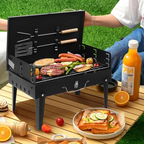 Przenośny grill na węgiel drzewny, składany zestaw do grillowania, łatwy do przenoszenia, na zewnątrz, mały grill na kemping, patio i piknik