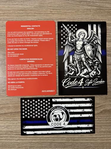 1 Angel 1 Flag 1 Red Card 4x6 St. Michael Code 4 Thin Blue Line Decal Waterproof UV Resistant Vinyl Sticker Law Enforcement Support Car Window Sticker