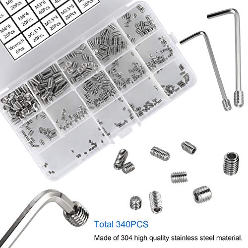 Hantof 340Pcs M2.5, M3, M4, M5, M6, M8 Metric Hex Socket Head Cup Point Set Screws thumb #3