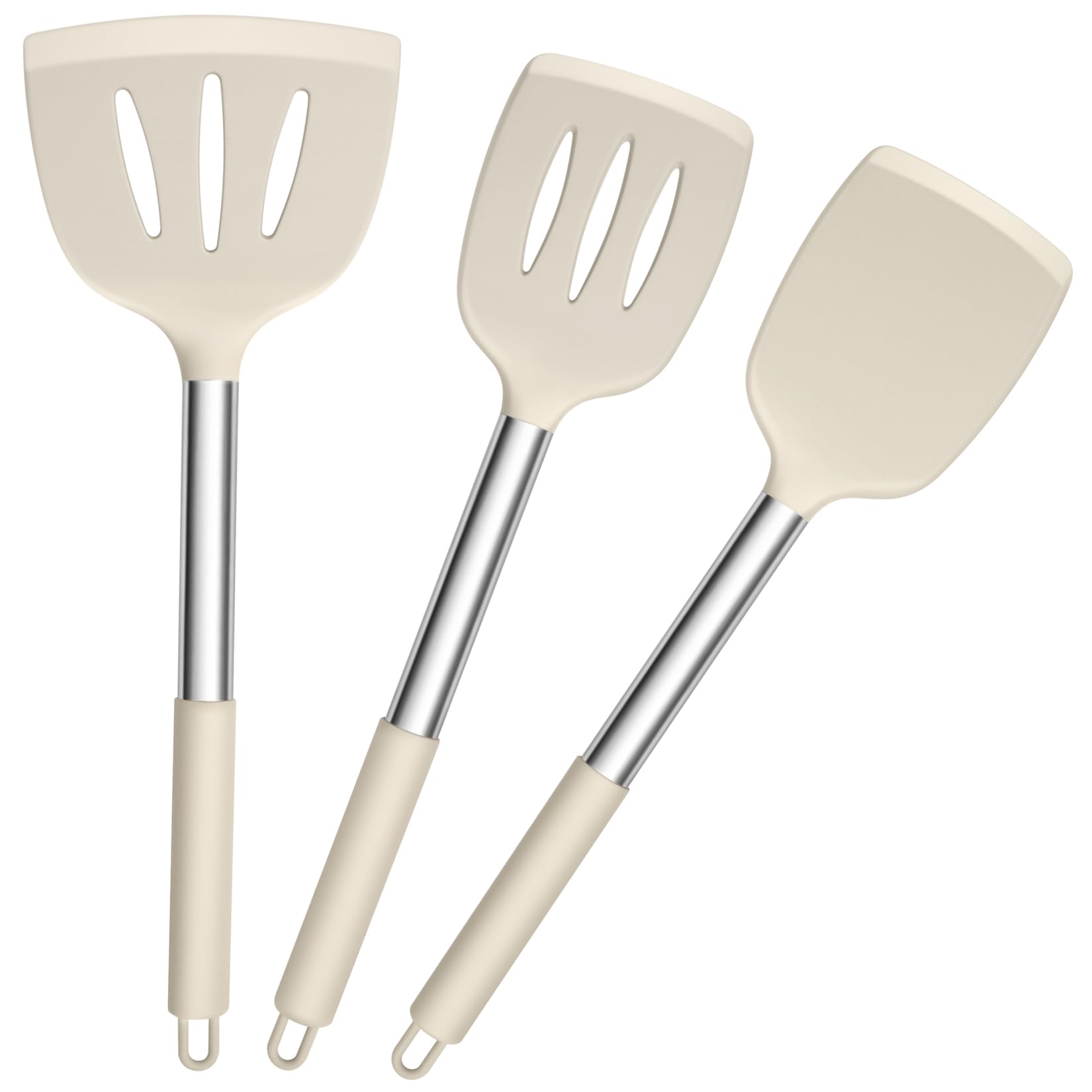 P&P CHEFKhaki Silicone Cooking Utensils, 3 PCS Heatproof Kitchen Utensil Set for Flipping, Non-stick Slotted & Solid Spatula Turner, Easy Clean & Non-toxic
