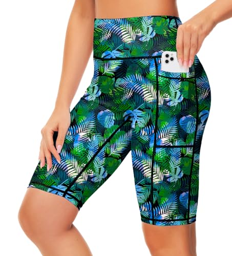 Image of AOBUTE Womens 9 inch /10 inch /11 inch Long Swim Board Shorts High Waisted UPF 50+ Biker Shorts with Pockets