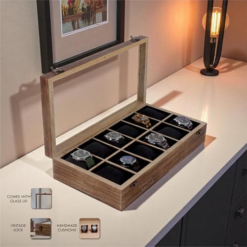 Image of Vintage Wooden Watch Box for Men, Timepiece Storage & Organizer, Watch Display Case, Jewelry Box for Women, Anniversary Gift for Husband (12 Gooves (Antique Wood))