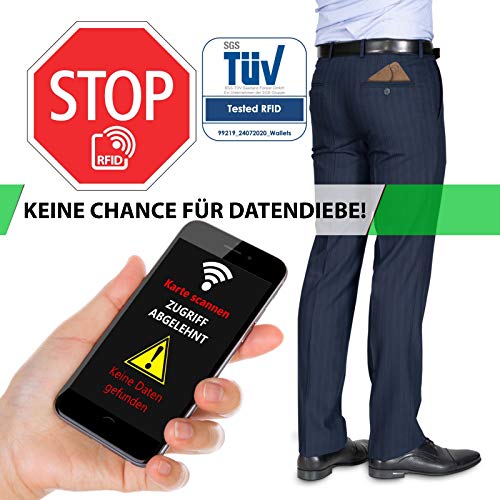 Manufaktur Nikita® Creditcardhouder van echt leer, portemonnee met RFID-bescherming, portemonnee voor 10 kaarten, voor dames en heren, met mooie geschenkdoos, Klein muntenvak, zwart, kleines Münzfach, - Image 4