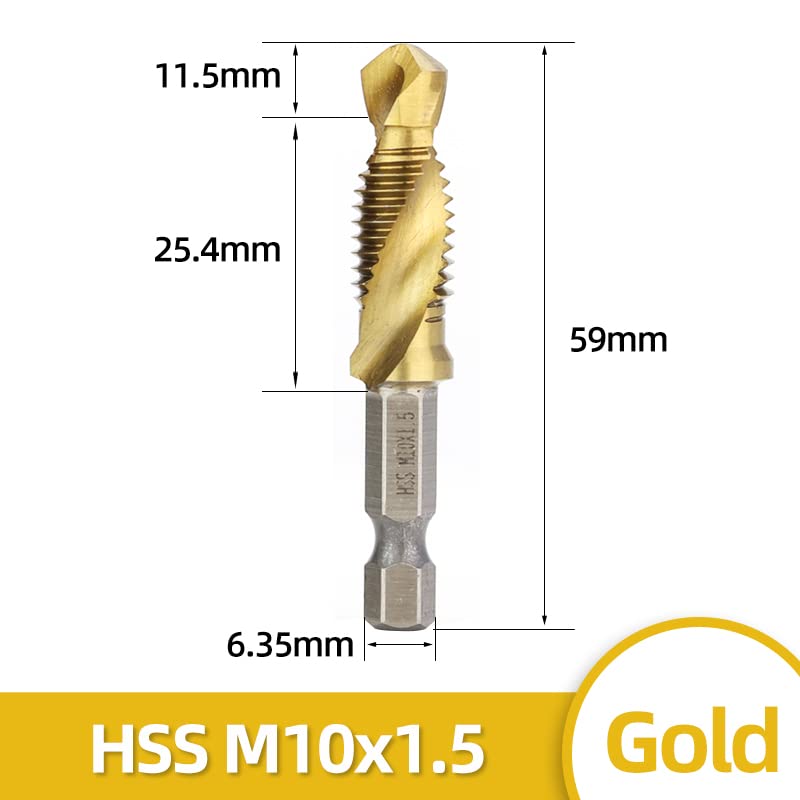 M3-M10 Screw Tap Drill Bits Hss Taps Countersink Deburr Set Metric Combination Bit High Speed Steel Compound Drill Bit(Gold M10x1.5)