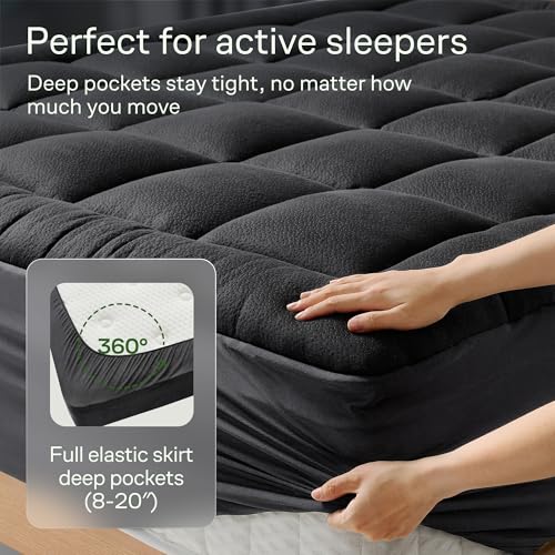 Image of Niagara Ultra Soft King Size Mattress Topper - Viscose Made from Bamboo Pillow Top Mattress Pad for Back Pain Relief - Naturally Cooling for Hot Sleepers, fits 6-18 inch Mattress, 600GSM, Black