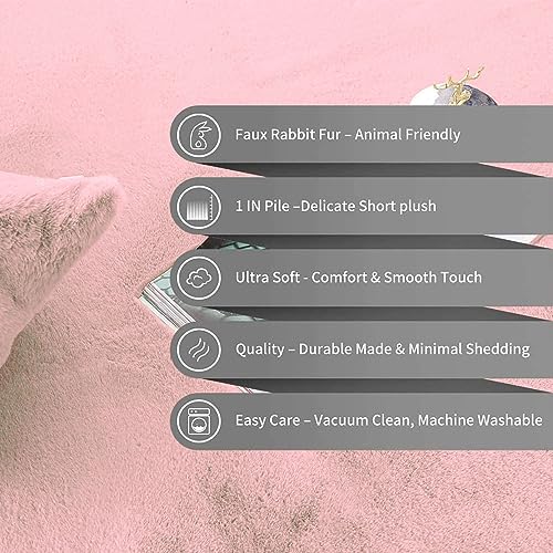 Image of Luxe Home Rabbit Fur Soild Bath Mat Super Soft, Anti-Slip, Washable, Rectangle, for Bathroom Door Mate, Bedroom Door Mats (Peach, 45x75 cm)