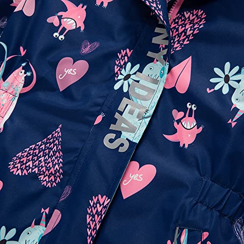 Image of Girls Rain Jacket Kids Hooded Raincoat Windbreaker with Fleece Lining