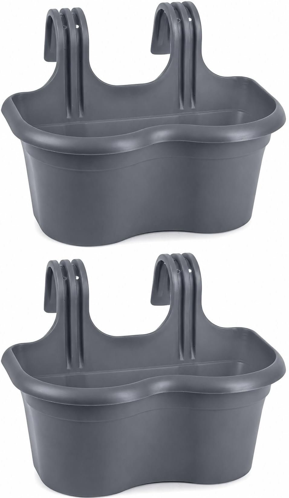 Muddy Hands Anthracite Pack Of 2 Hanging Railing Planters Balcony Flower Pots Window Box Garden Fence Deck Rail Planter Trough Basket For Flowers Herbs Plants, Fits Railings Up To 6Cm Wide, Grey