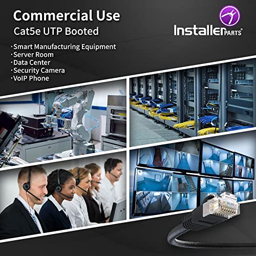 Installerparts (10 Pack Ethernet Cable Cat5E Cable Utp Booted 4 Ft - Black - Professional Series - 1Gigabit/Sec Network/Internet Cable, 350Mhz #TOP3