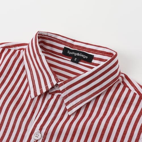 Spring&Gege Boys Button Down Dress Shirt Short Sleeve Casual Vertical Striped Shirt（3-14 Years）4