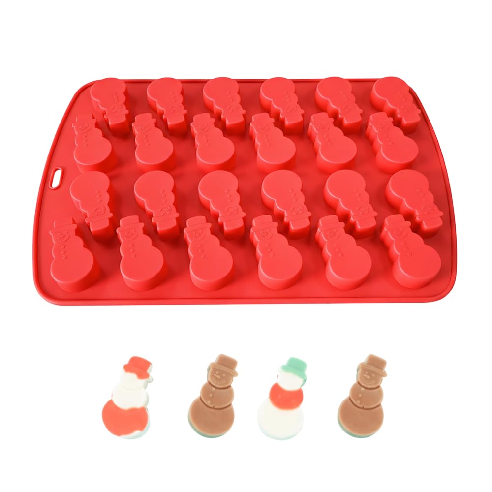 Christmas Silicone Mould, 24 Cavity Snowman DIY Chocolate Molds Xmas Snowflake Baking Moulds for Cake Candy Handmade Soaps Candles Decoration