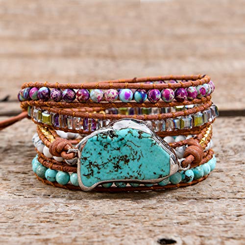Image of YGLINE Natural Stone Bracelet 5 Wraps Bracelet Handmade Blue Color Boho Bracelet for Women Bracelet