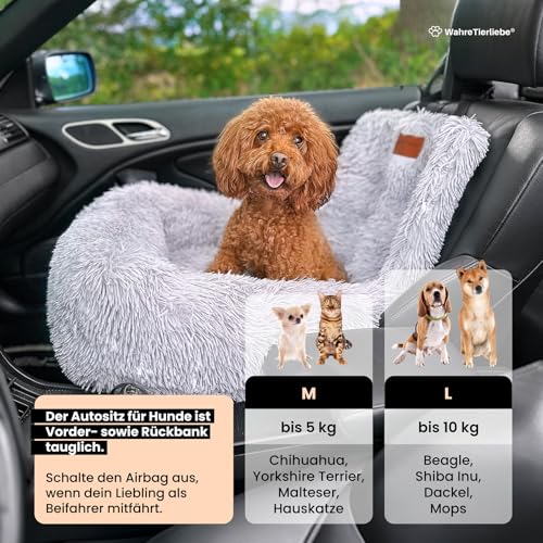 Wahre Tierliebe Hunde Autositz Fluffy inkl. Sicherheitsgurt - waschbarer Hundesitz Auto in schwarz/weiß für kleine, mittlere & große Hunde I Autositz Hund, Hundeautositz, Hund Auto, Hundebox