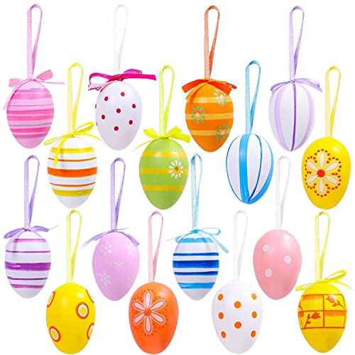 DWTECH Lot de 16 œufs de Pâques décoratifs colorés à Suspendre, pour Loisirs créatifs, décoration d'arbre de Pâques, œufs Peints pour Enfants, école, Bureau, fête, Cadeaux Cover
