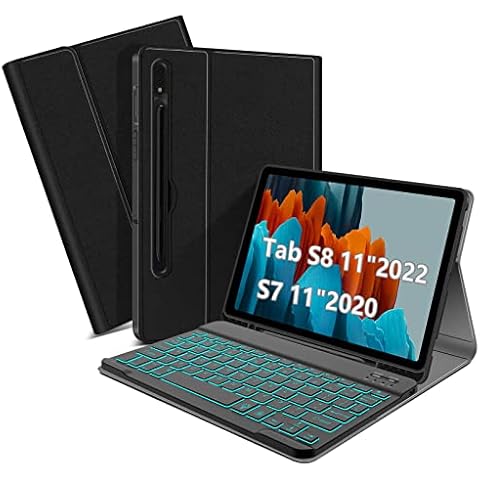 Backlit Keyboard Case for Samsung Galaxy Tab S8/ S7 11-Inch, Tablet Cover with Magnetic Detachable Wireless Keyboard for Samsung Galaxy Tab S8 2022(SM-X700/X706)/ S7 2020 (SM-T870/T875/T876), Black Cover