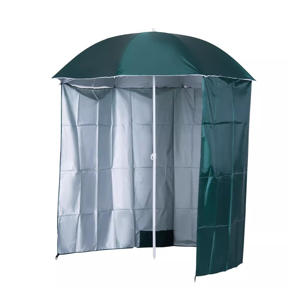 Parasol de Plage Anti-Vent Marin 220 cm, Parasol de Exterieur avec paroi latérale Amovible, Abri Parapluie pour Le Soleil(Green)