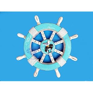 Rustic Navy Blue Home Decorative Nautical Ship’s Wheel Sea Shelled – Home Decor Wall Hanging Gift Nagina International