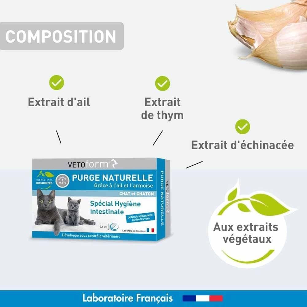Vetoform Purge Naturelle Chat et Chaton 20 Comprimés