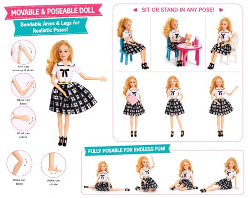 Image of SUPER TOY Teacher Doll Play Set with Mini Doll & Classroom Accessories - Movable & Pose Fashion Doll Set for Kids Role Play & Learning Fun Toddler Birthday Gift