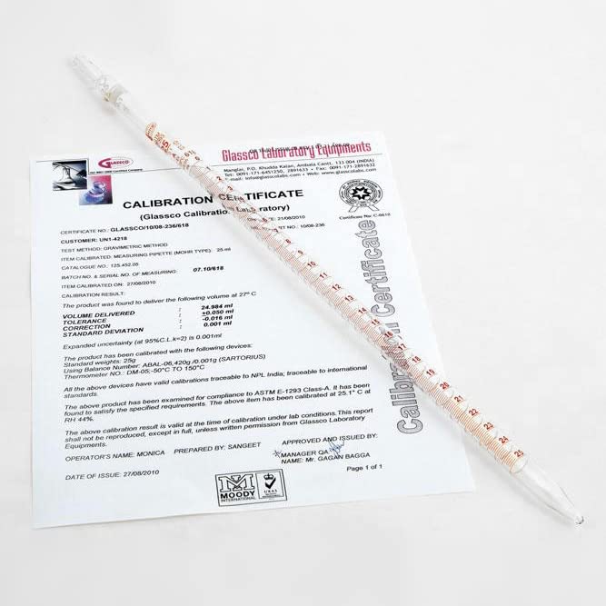 Pipettes, Mohr, Class A, Individually Certified, 25mL, case/5
