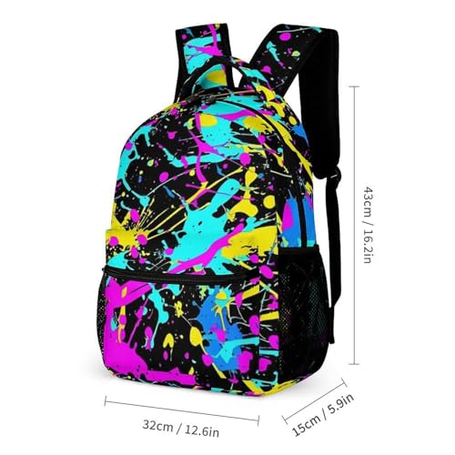 Neon Backpack with Lunch Box & Pencil Case, 16 Inch Neon Themed Bookbag, Adjustable Lightweight Large Capacity, Colorful Neon Backpack Set for Kids Girls Boys School2