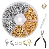 600 PCS Jewellery Making Set with Lobster Clasps, Bracelet Clasps and Closures, Open Jump Rings Connectors and Tweezer, for DIY Craft Necklace Bracelet Making, Gold and Silver