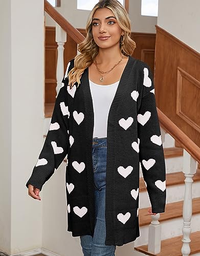 Image of Alsol Lamesa Women's Long Sleeve Heart Cardigan Sweaters V Neck Open Front Knit Coat