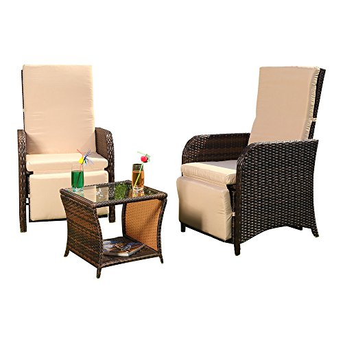 Jardín Set 2 Sillas y mesa ratán Asiento Lounge – Muebles de Jardín Marrón