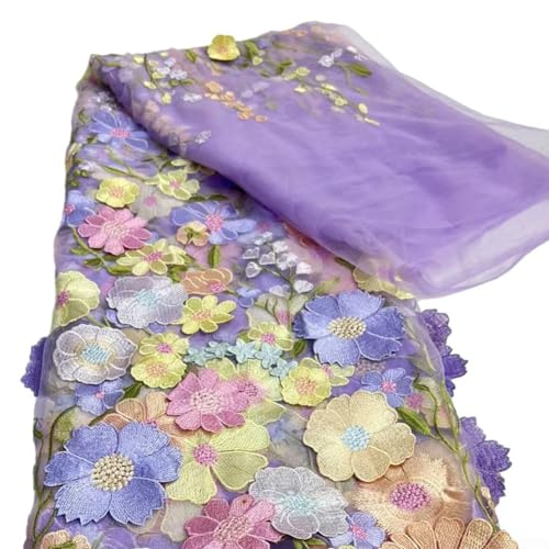 RANRAO Tela de encaje de flores bordadas en 3D, tela de gasa bordada de flores coloridas para ropa de fiesta, manualidades, adornos de costura (estilo A), 16CB9F53YTH17XS57V1OCA48120