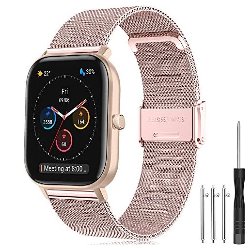 Correa para Amazfit GTS Pulsera, 20mm Malla de Acero Inoxidable Reemplazar Banda Pulsera para Amazfit GTR 42mm/Amazfit GTS/GTS 2/2 Mini/2e/Amazfit Bip/Bip Lite/Bip S/Bip U/U Pro/Bip S Lite