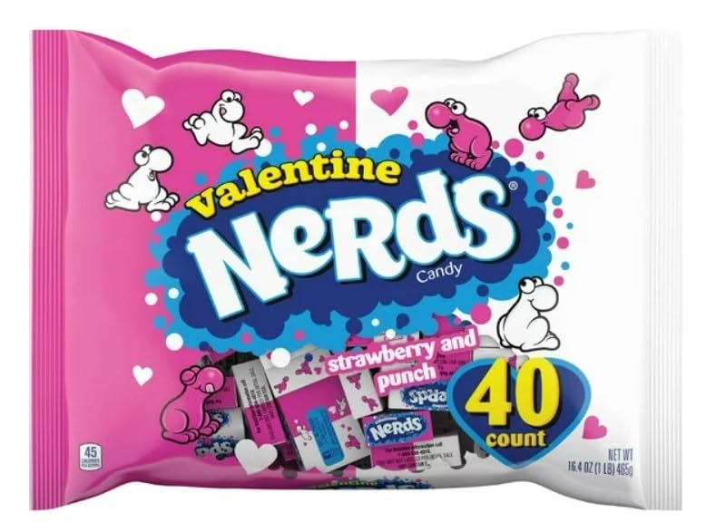 NERDS Valentine’s Day Candy | Strawberry and Punch Flavors | Sweet and Sour Candy Individually Wrapped Treat-Size Boxes of Candy, Valentine's Day Classic Candy, 16.13oz, Pack of 39